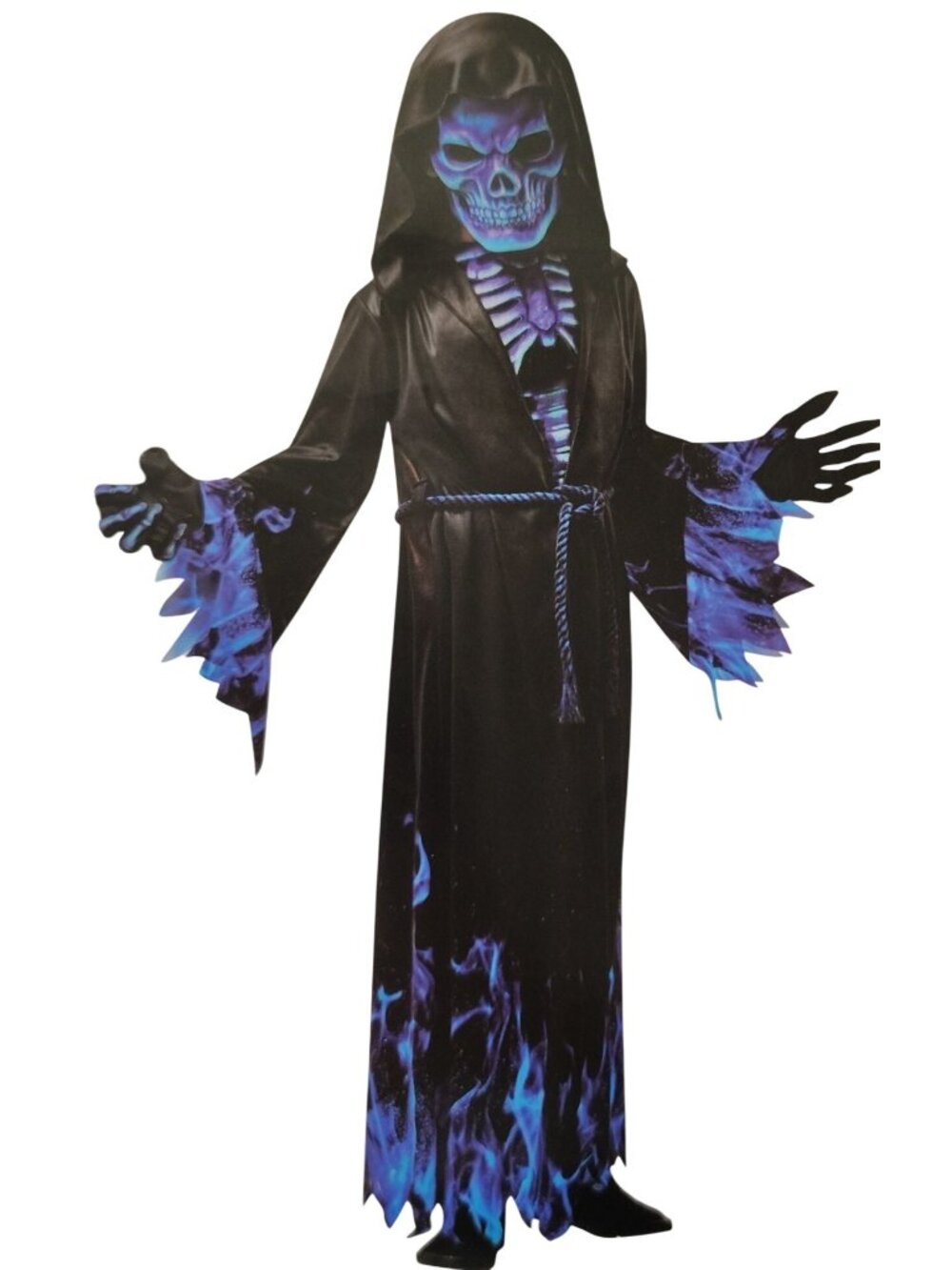 Boys L (10/12) Blue Reaper Hooded Robe Mask Belt and Gloves Halloween Costume